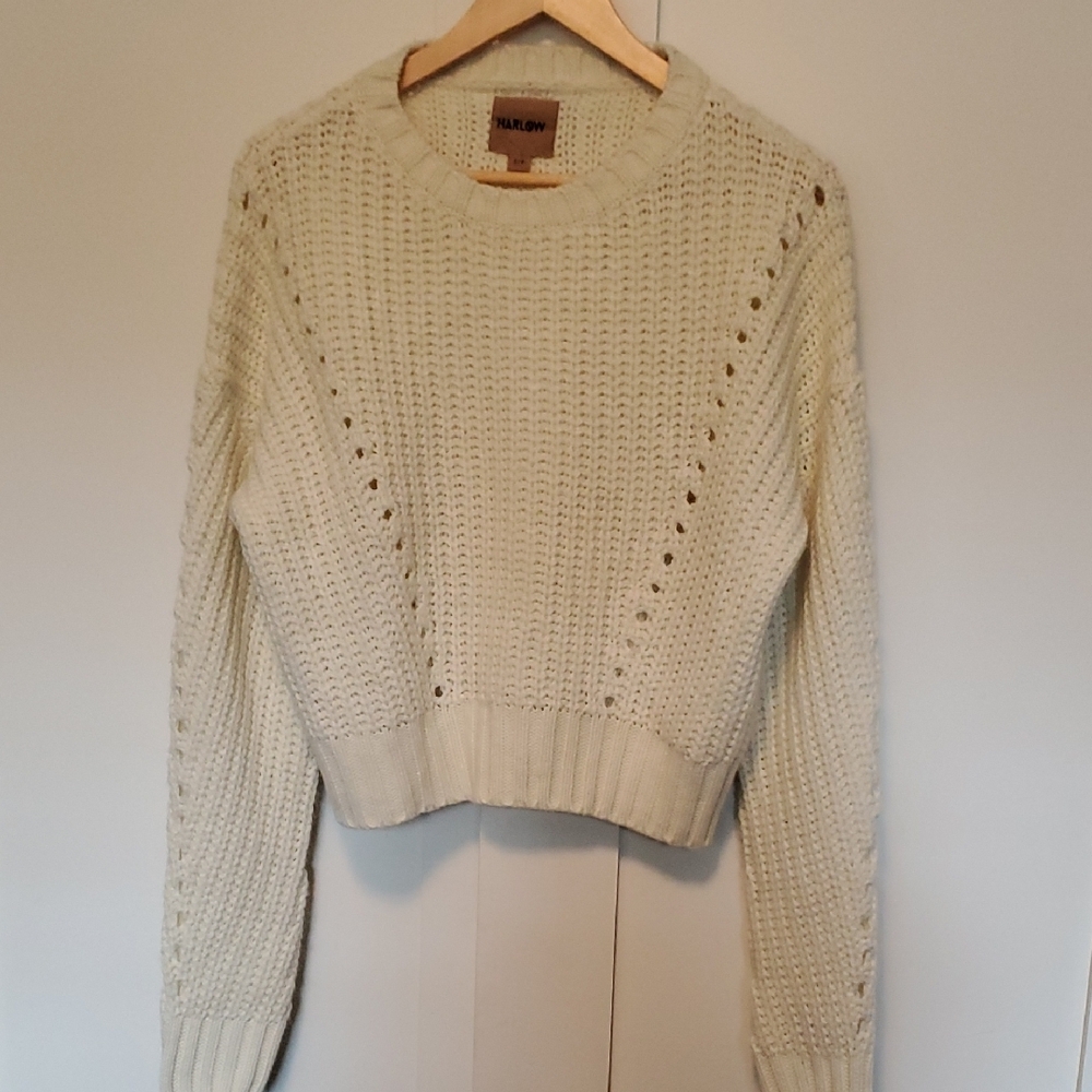 Wilfred Cream Crew Neck Sweater with Decorative Eyelets